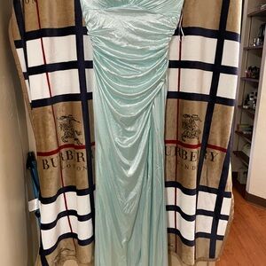 Haute Monde Green Strapless Asymmetrical Ruched Gown